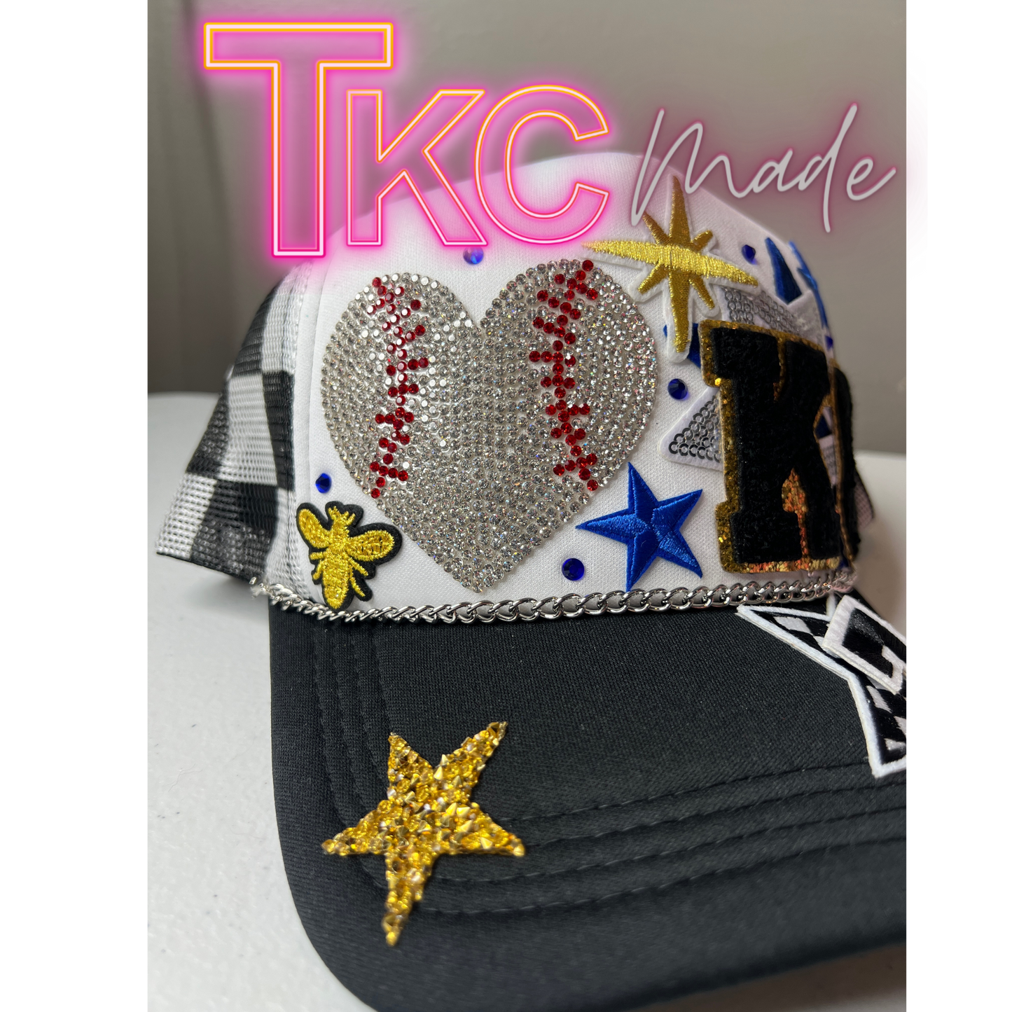 KC bling heart baseball hat *optional custom number*