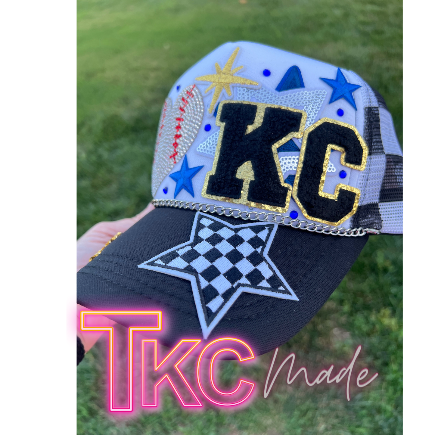 KC bling heart baseball hat *optional custom number*