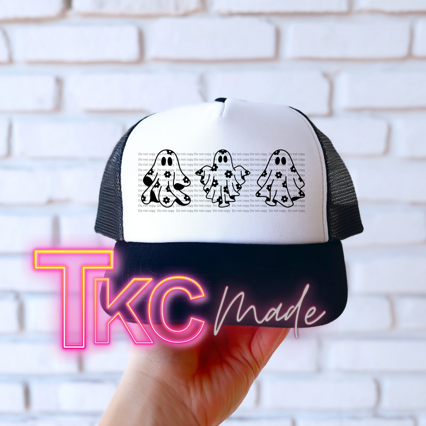Floral ghosts trucker hat-Please tell me if you want black or white ghosts