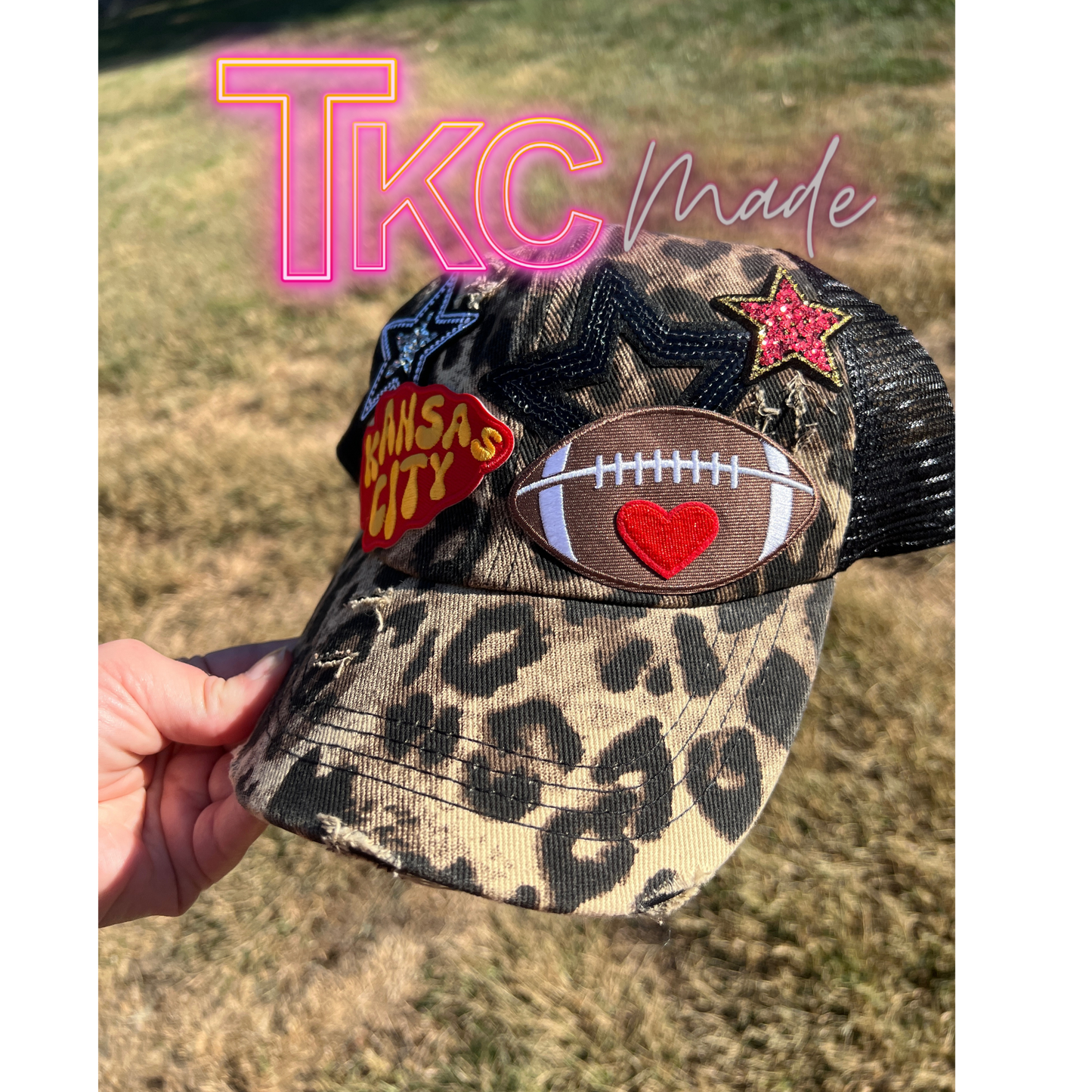 KC Leopard Print Women's fit Ponytail Hat *Choose your favorite player's number*