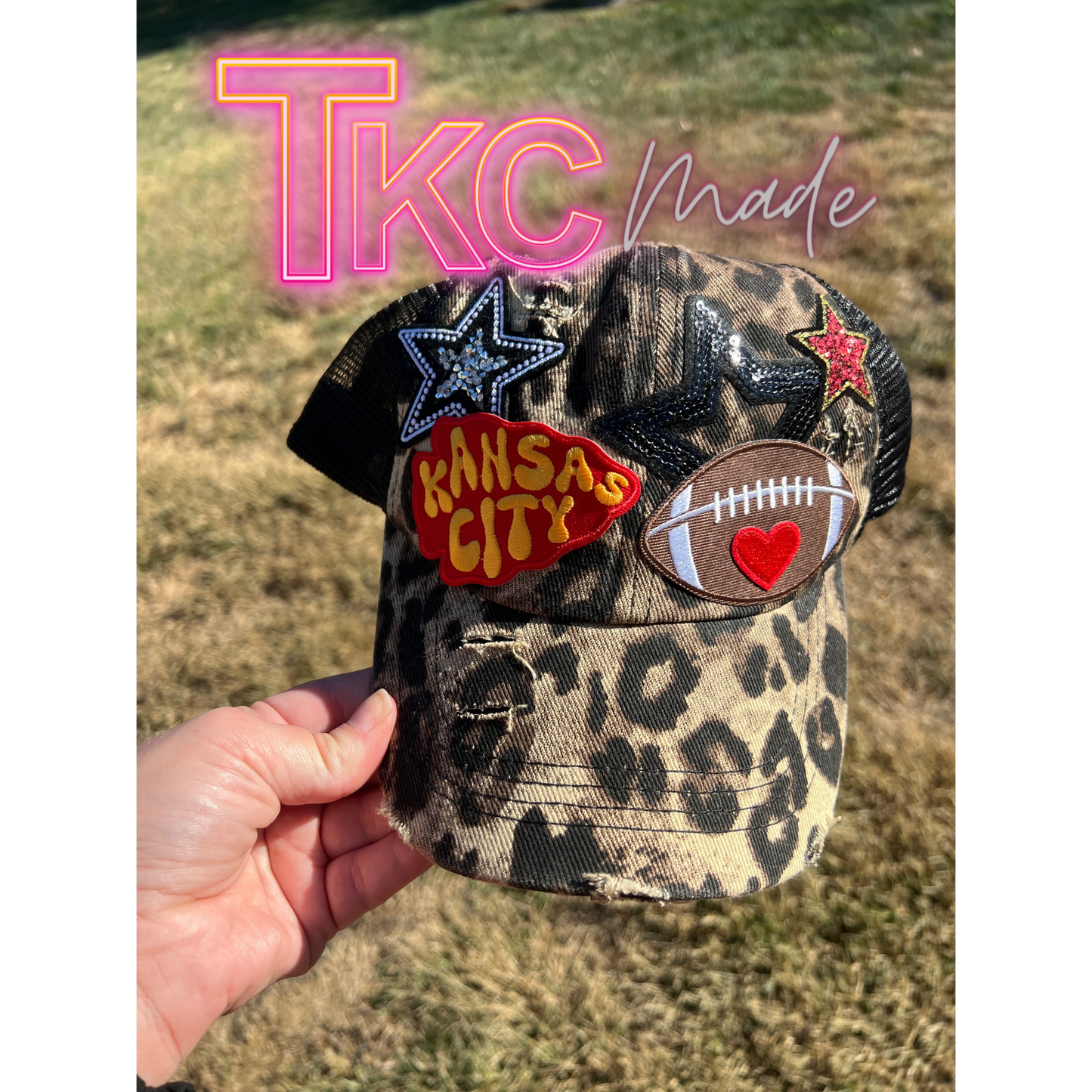 KC Leopard Print Women's fit Ponytail Hat *Choose your favorite player's number*