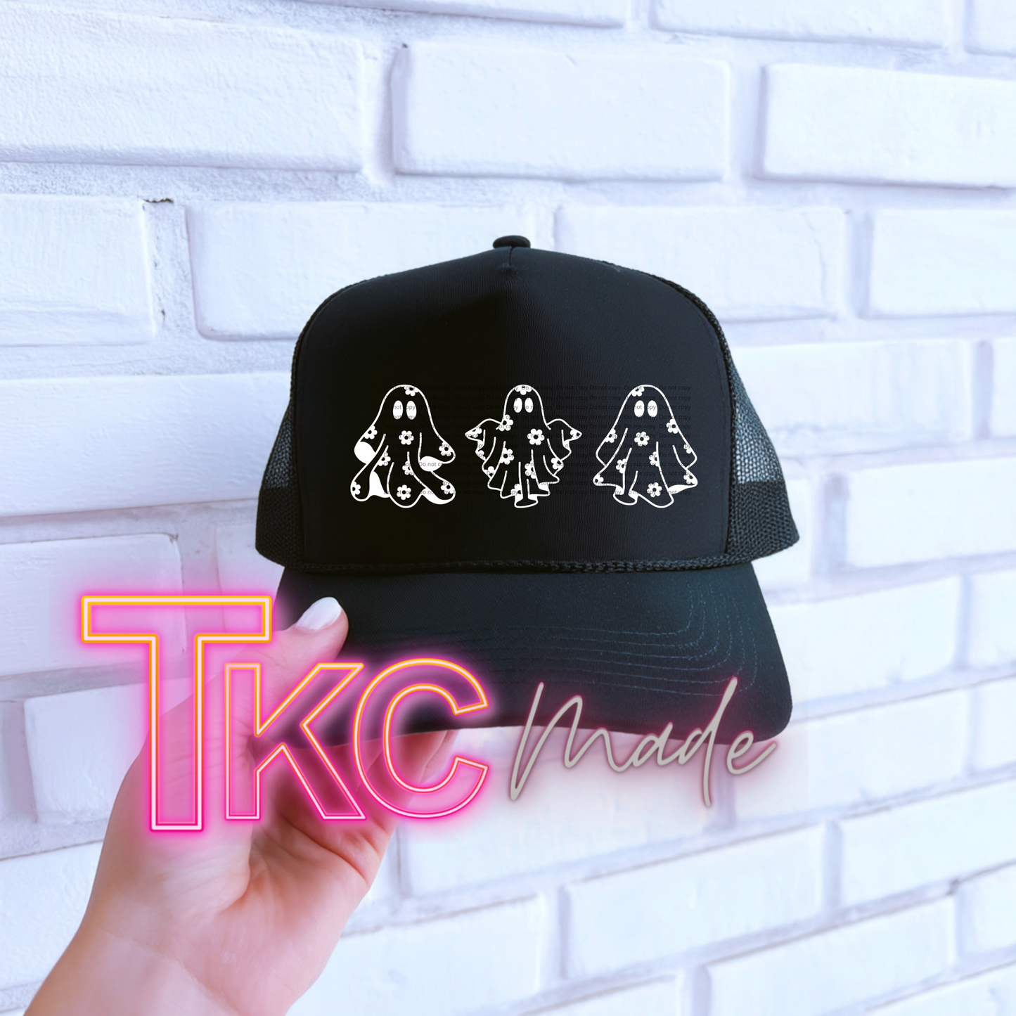 Floral ghosts trucker hat-Please tell me if you want black or white ghosts