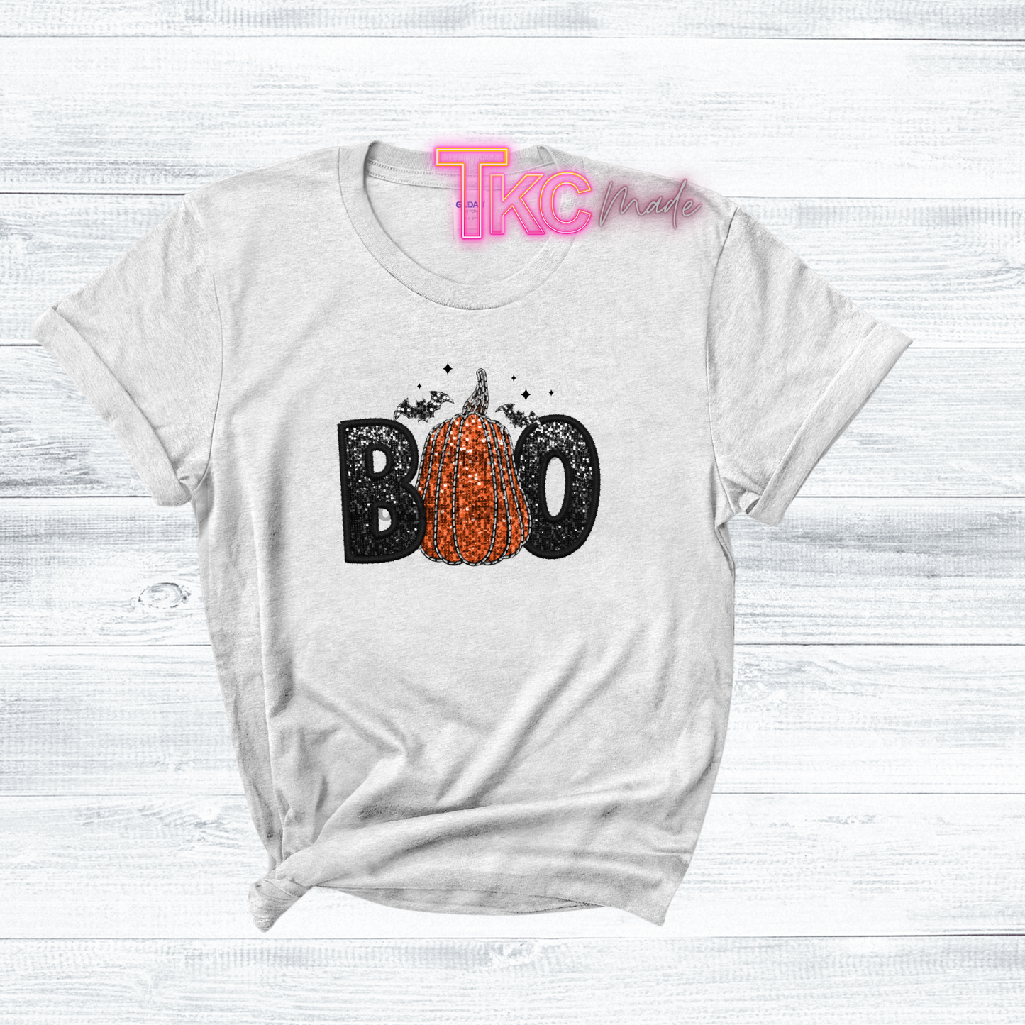 Faux Embroidery glitter Boo with pumpkin