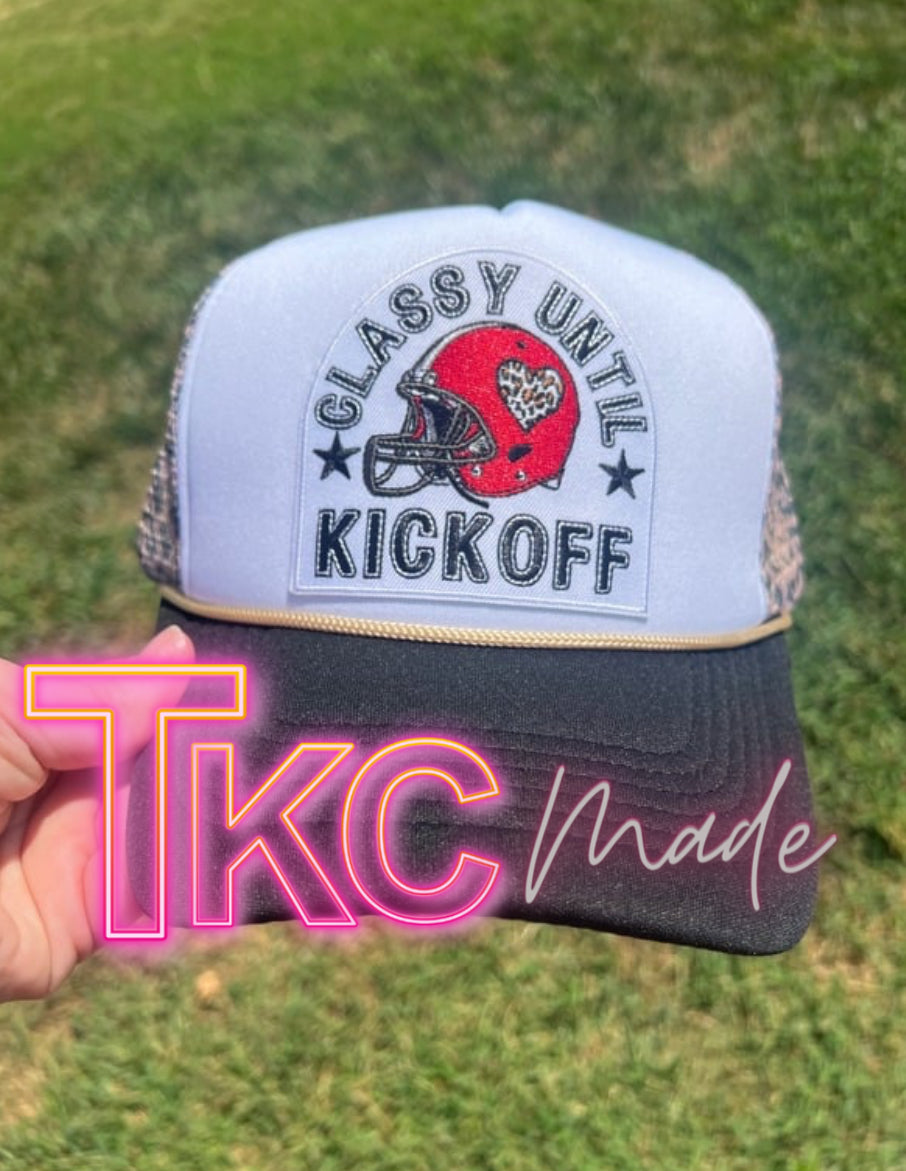 Classy until kickoff leopard print mesh back trucker hat