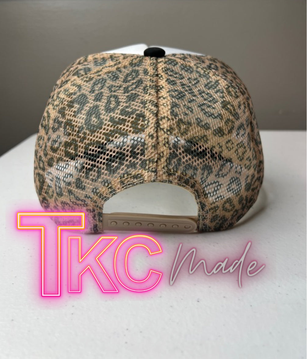 Classy until kickoff leopard print mesh back trucker hat