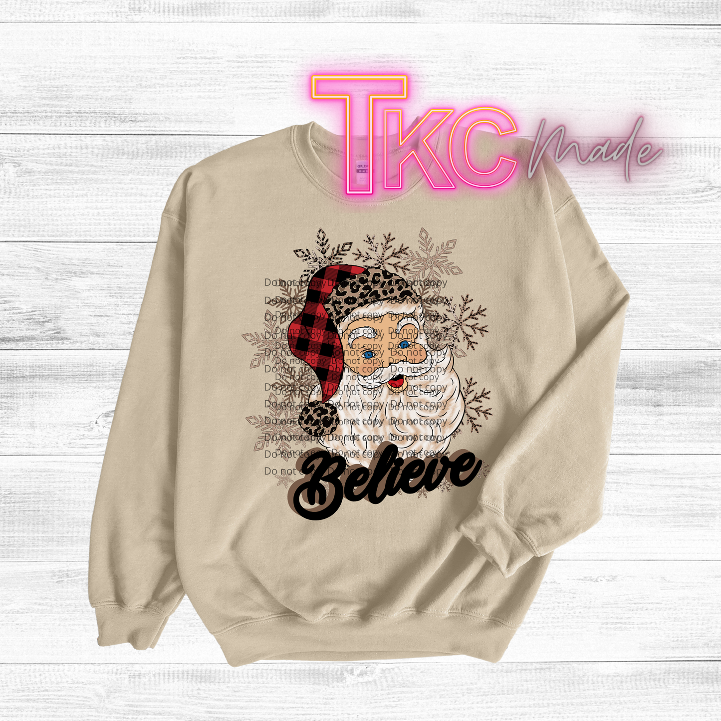 Santa believe buffalo plaid and leopard print