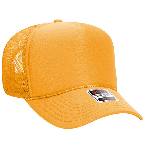 gold mesh cap with a brand label on a white background