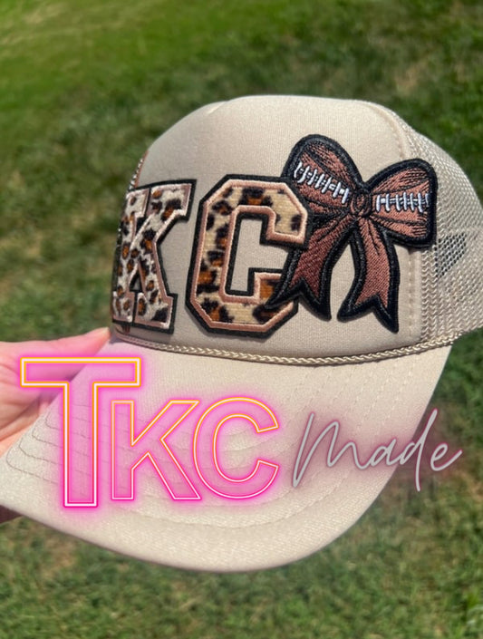 KC leopard football bow hat