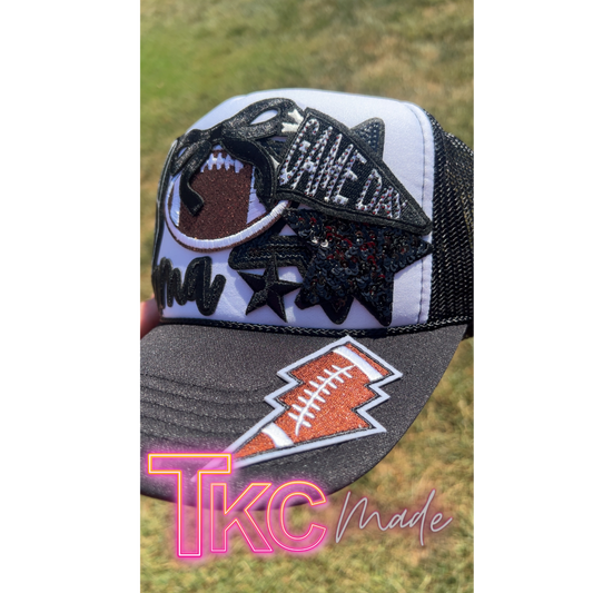 Football Mama black trucker hat custom  player number option bling hat