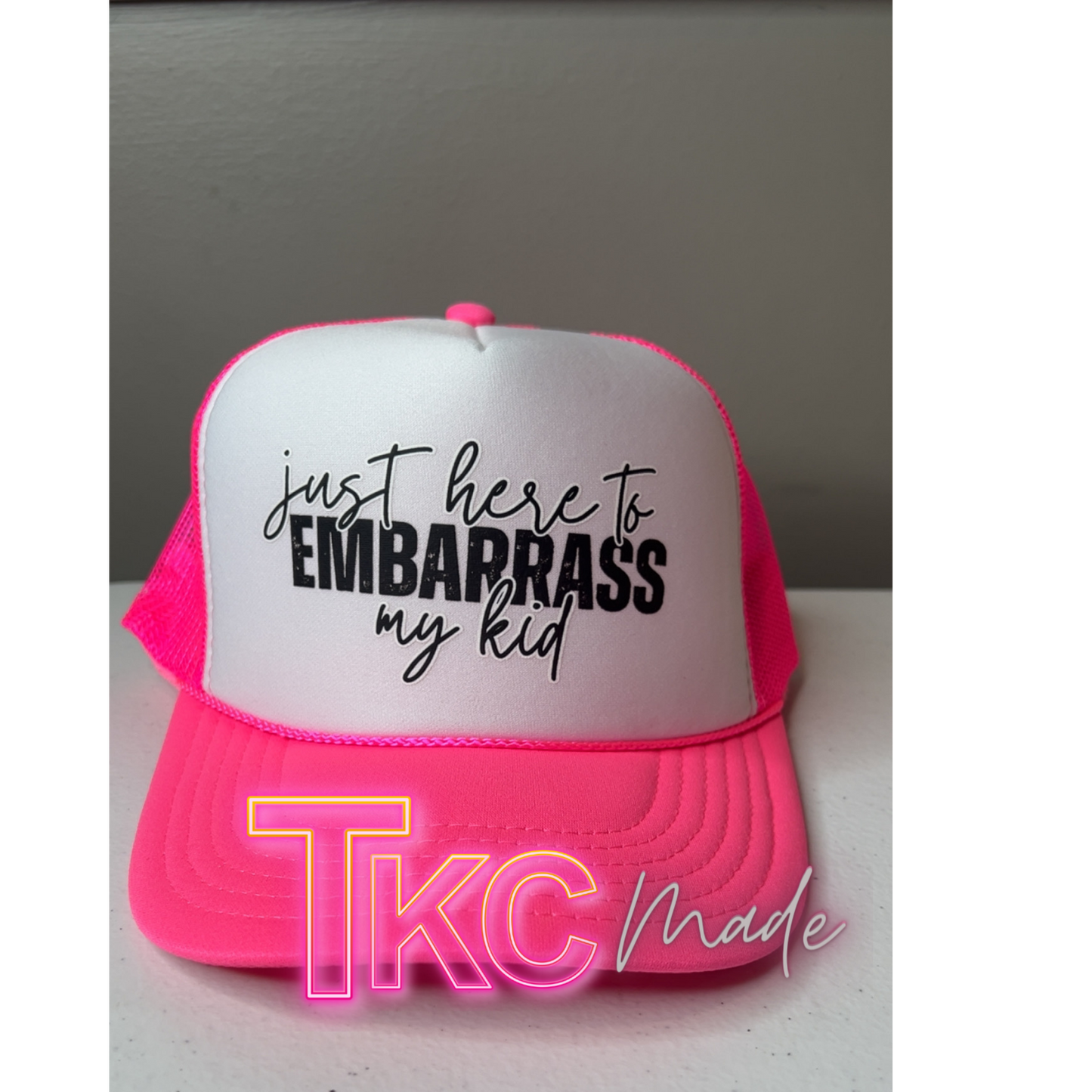 Just here to embarrass my kids or Kid neon hat