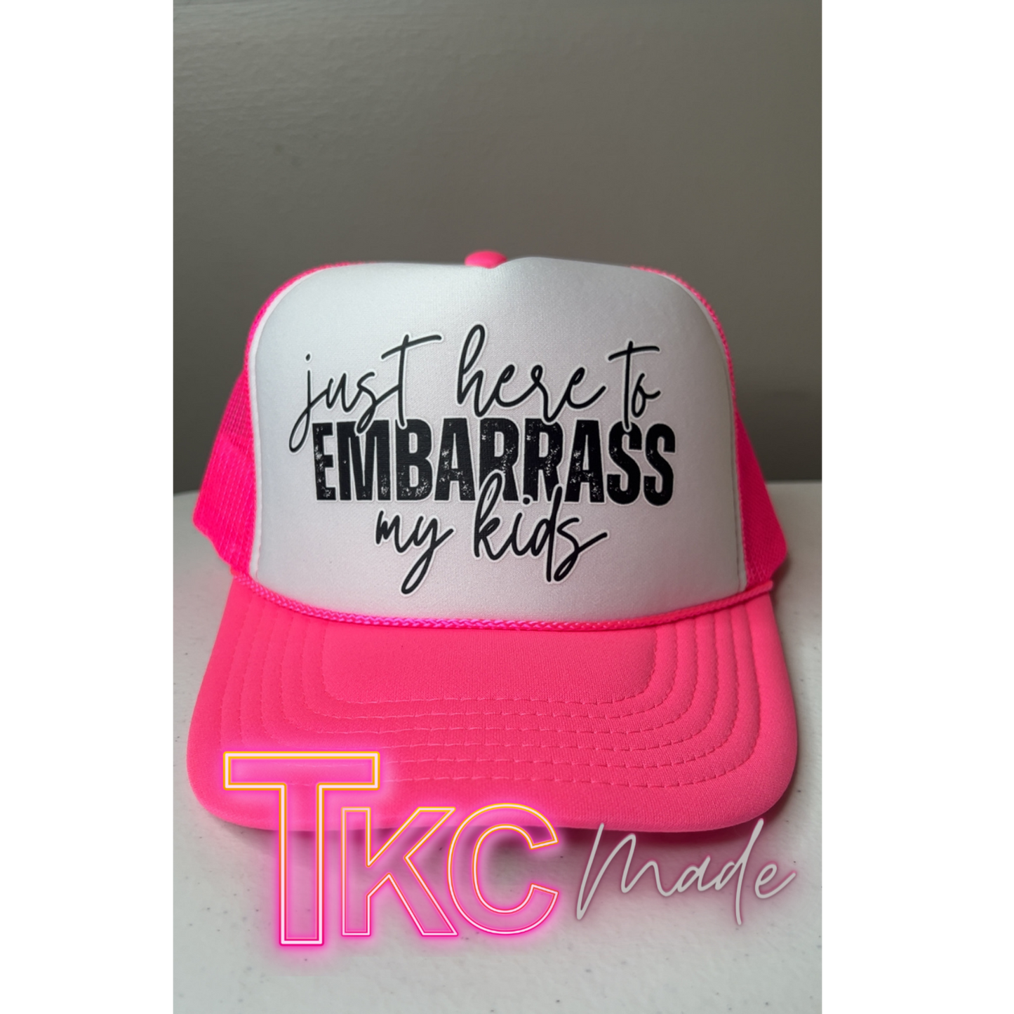Just here to embarrass my kids or Kid neon hat