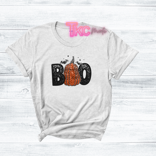 Faux Embroidery glitter Boo with pumpkin
