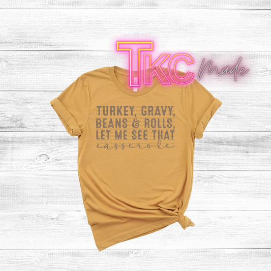 Turkey gravy beans and rolls let me see that casserole