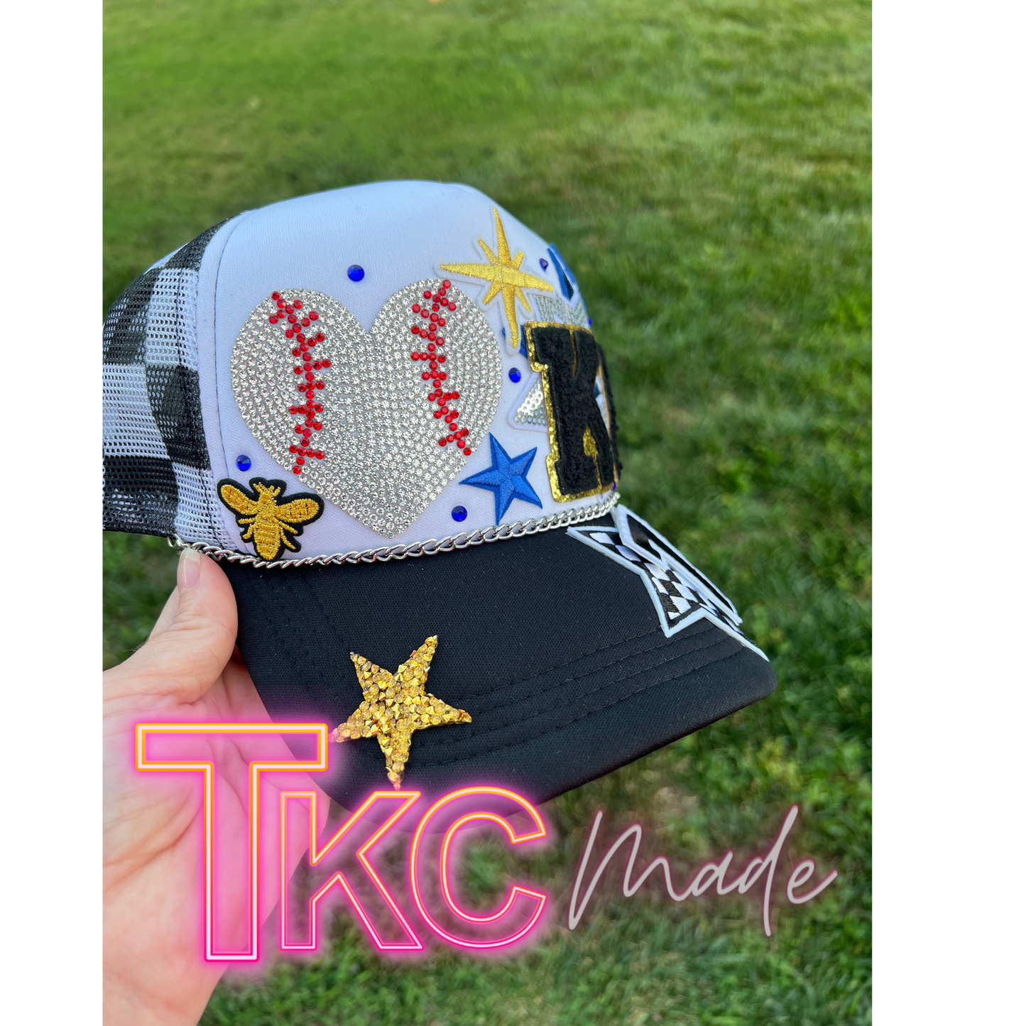 KC bling heart baseball hat *optional  custom number*