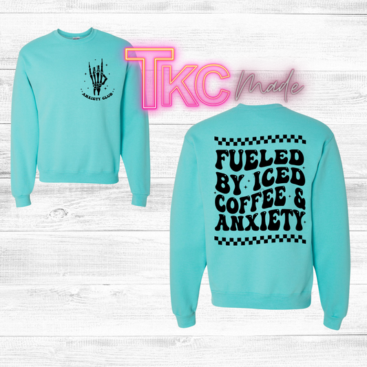 Fueled by Iced Coffee and Anxiety Pocket and back design