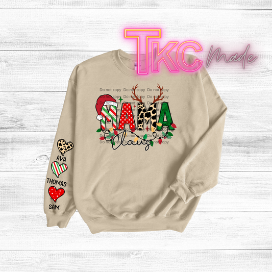 Mama Claus -option to add kid names to the sleeves for long sleeves