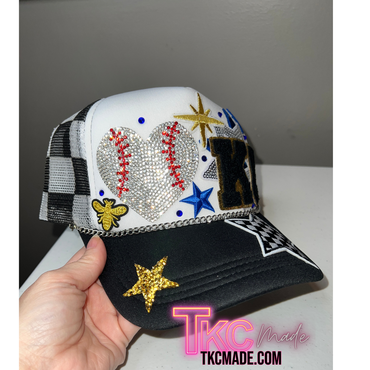 KC bling heart baseball hat *optional  custom number*