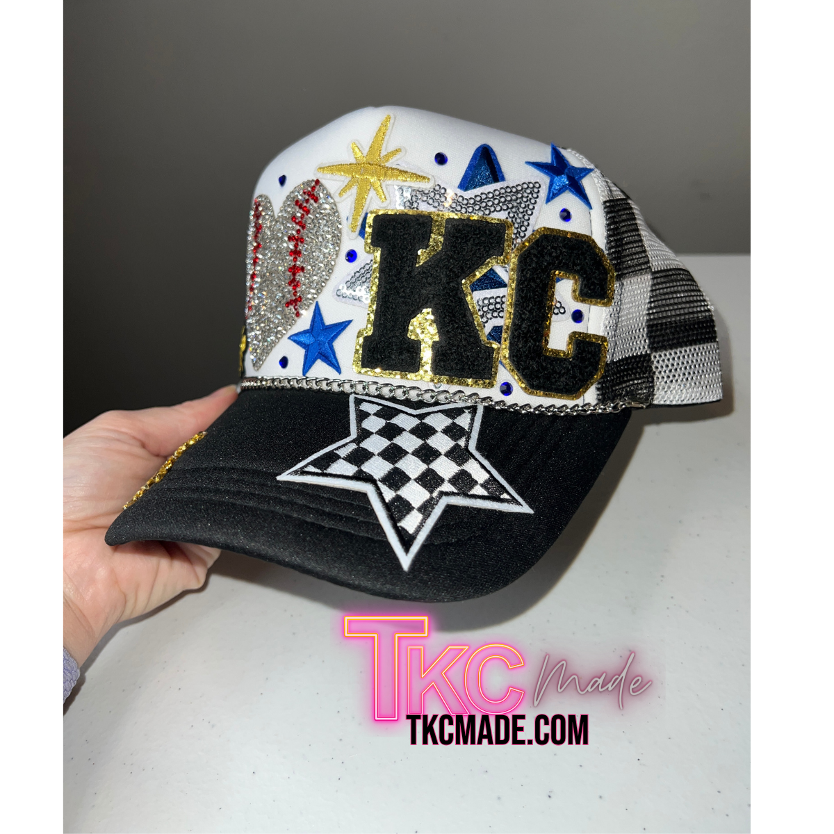 KC bling heart baseball hat *optional  custom number*