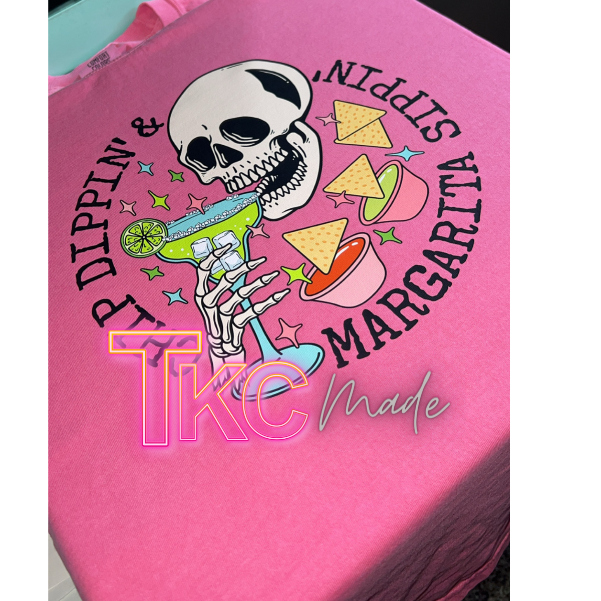 Chip dippin' margarita sippin' skeleton