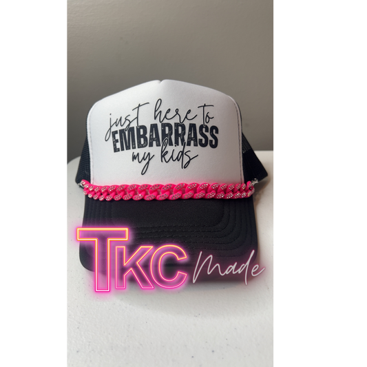 Just here to embarrass my kids with pink rhinestone hat chain