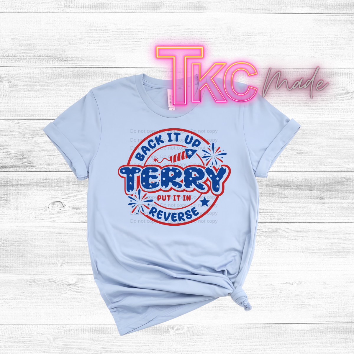 funny 4th of july tee on a wood background