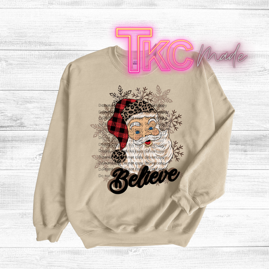 Santa believe buffalo plaid and leopard print