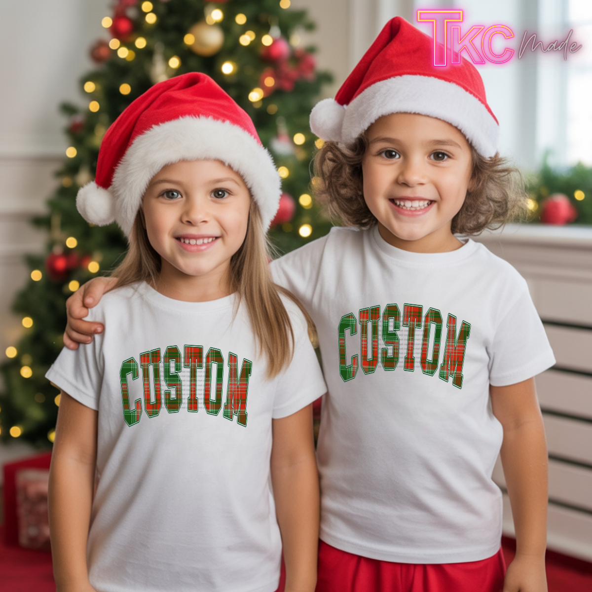 Plaid Custom arched name- Kid sizes