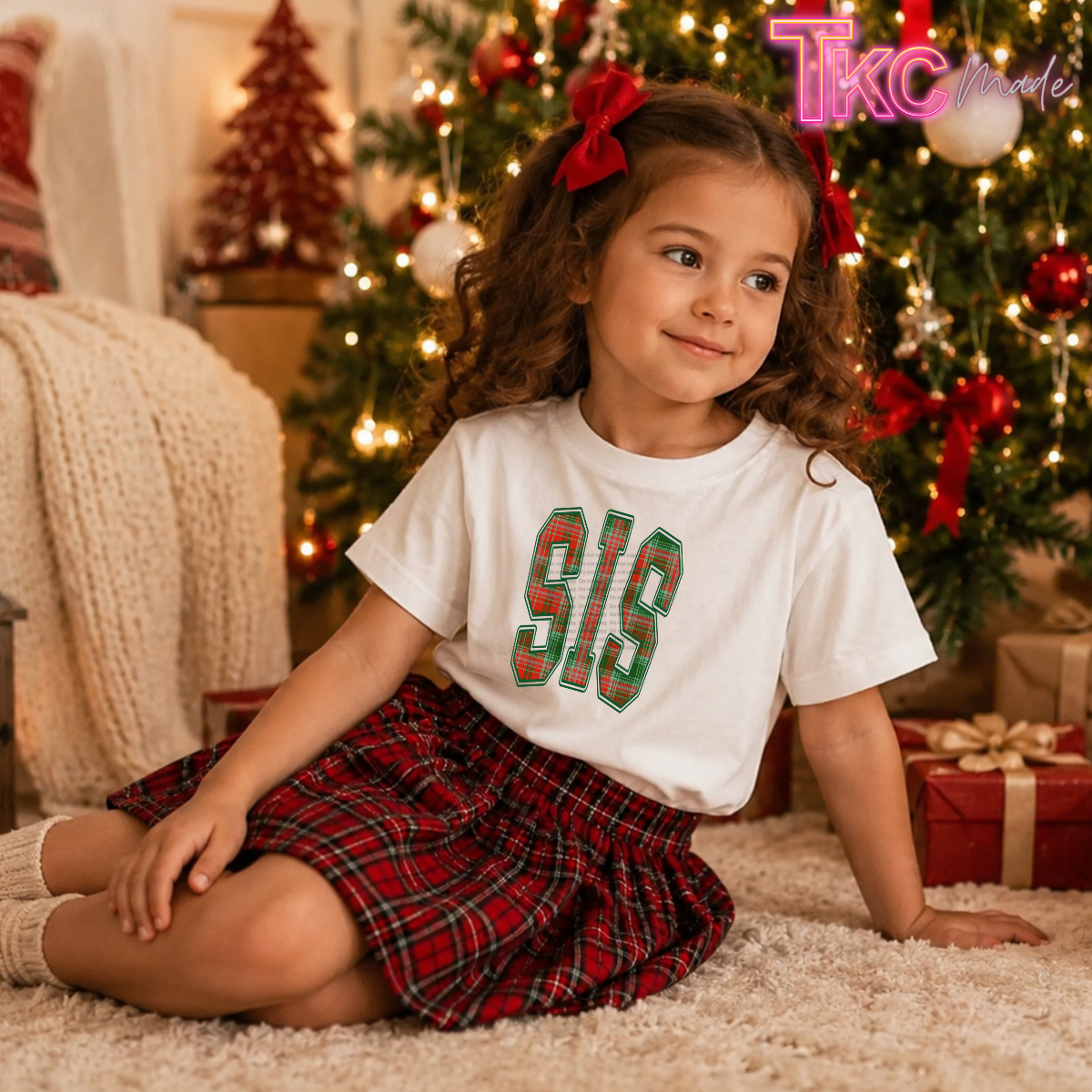Plaid Sis arched name- Kid sizes