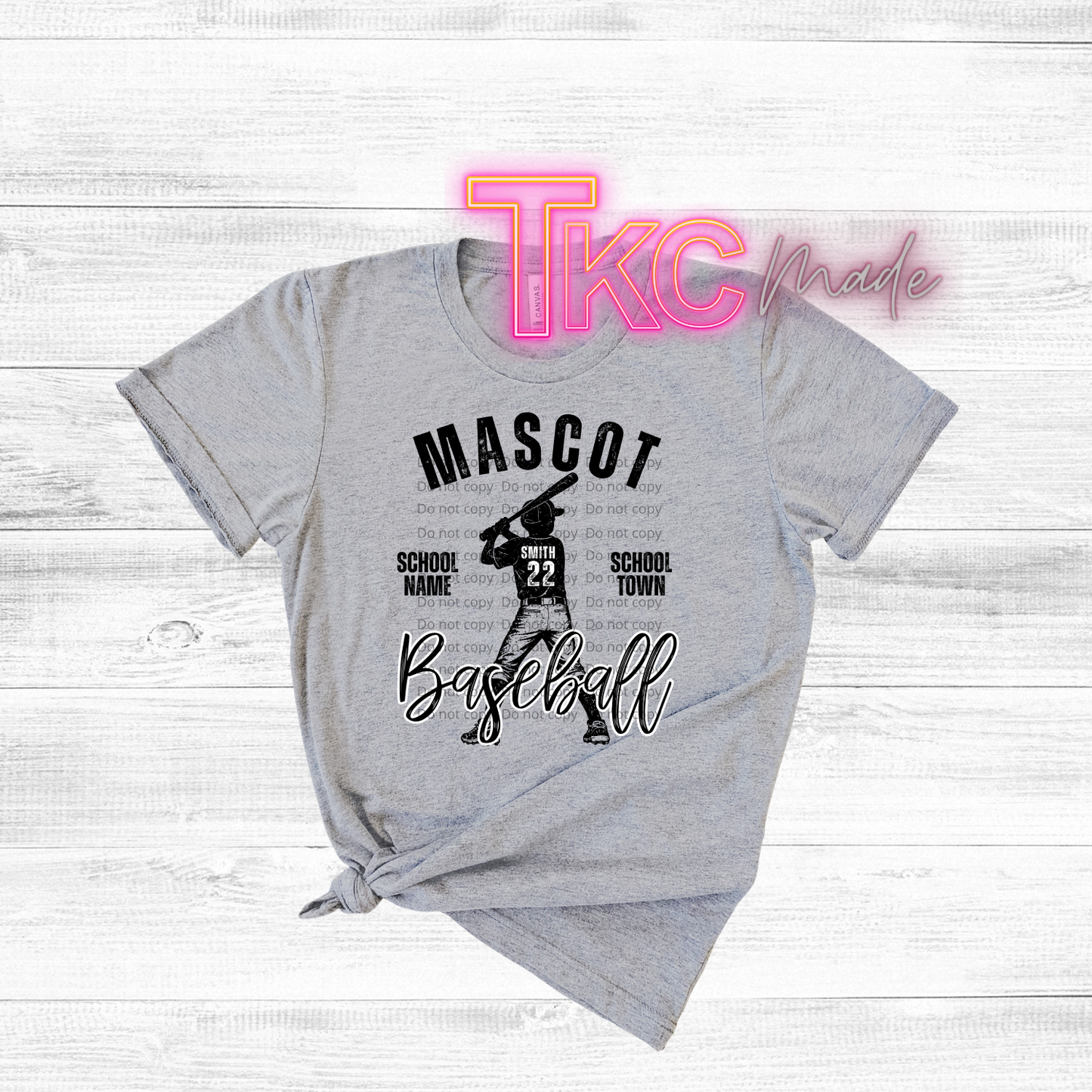 Custom Baseball Mascot -School Name -City