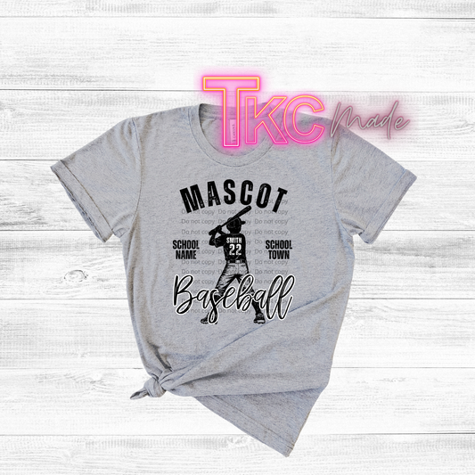 Custom Baseball Mascot -School Name -City