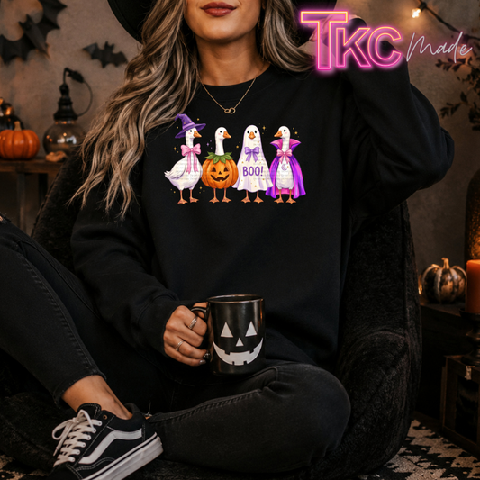 halloween goose on a black sweatshirt