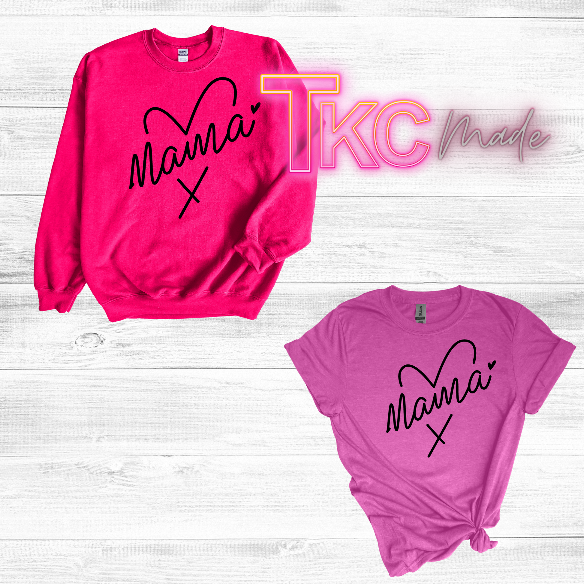 mama heart tee or sweatshirt on a wood background