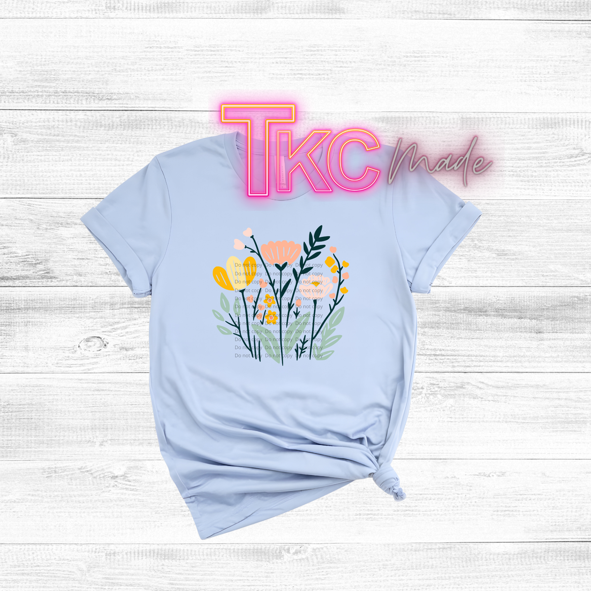 tee shirt with spring floral arrangement 