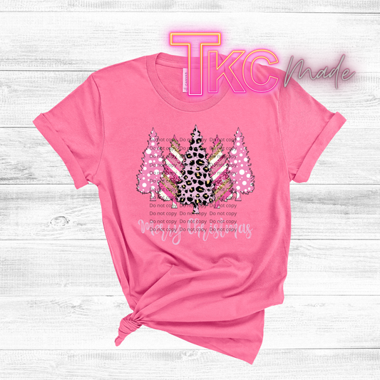 Pink Merry Christmas trees - with or without words