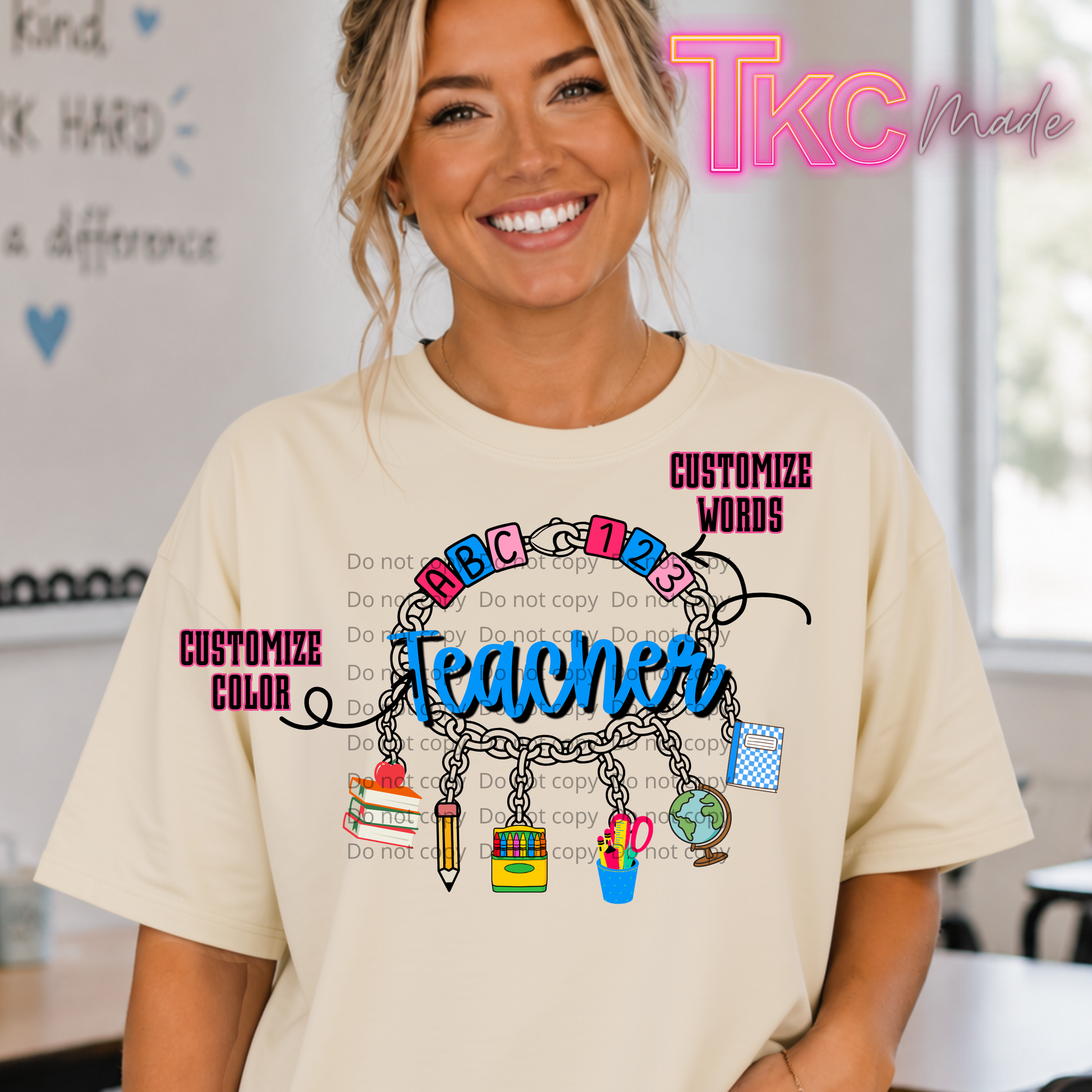 customized teacher bracelet on a tee choose your colors and words