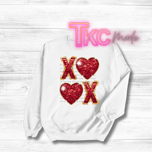 red XOXO faux glitter